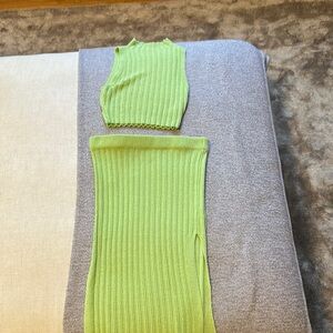 Lime Green Ribbed Knit Set